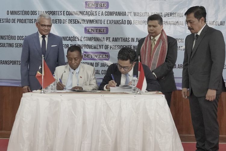 Penandatanganan kerjasama pengembangan Proyek Bandara Internasional Presidente Nicolau Lobato antara Waskita Karya dengan Pemerintah Timor Leste dilakukan pada Senin (29/05/2023).  
