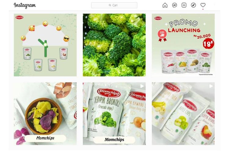 Tangkapan layar produk-produk Momchips di Instagram