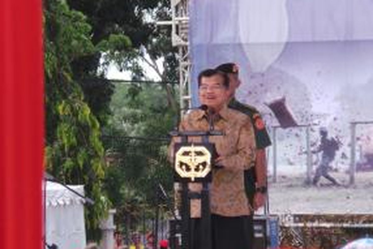 Wakil Presiden Jusuf Kalla saat menghadiri peringatan hari ulang tahun Komando Pasukan Khusus (Kopassus) di Jakarta, Rabu (29/4/2015)