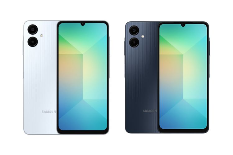 Ponsel murah Samsung Galaxy A06 resmi meluncur di Indonesia, Selasa (3/9/2024). Harga Galaxy A06 mulai Rp 1,5 jutaan. Samsung Galaxy A06 ditawarkan dalam pilihan warna Light Blue (kiri) dan Blue Black (kanan). 