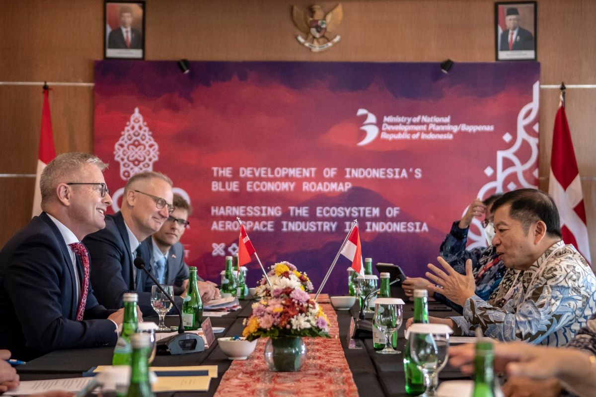 Menteri PPN/Kepala Bappenas Suharso Monoarfa melakukan pertemuan internal bersama Menteri Pembangunan dan Nordik dari Denmark di sela perhelatan G20 Ministerial Development Meeting Side Event, Kepulauan Belitung, Rabu (7/9/2022).