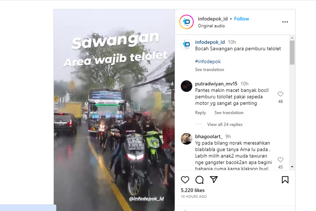 Gerombolan anak kecil pemburu telolet bus di Sawangan, Depok