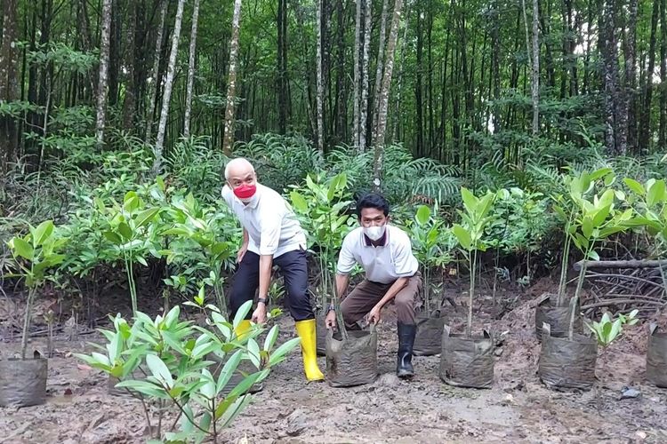 Gubernur Jawa Tengah, Ganjar Pranomo saat mengunjungi Mangrove Center di Kelurahan Graha Indah, Balikpapan Utara, Kota Balikpapan, Kaltim, Minggu (13/3/2022).