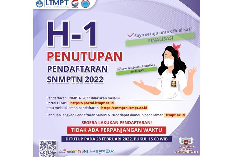 Poster pendaftaran SNMPTN 2022 ditutup 28 Februari 2022