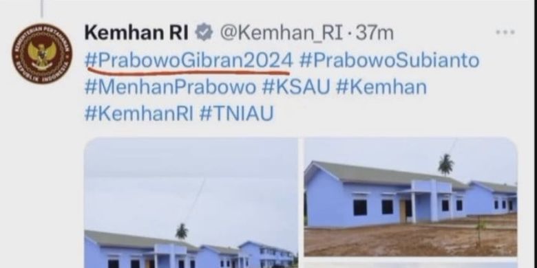 Kementerian Pertahanan RI telah melakukan evaluasi usai akun resmi X mereka, @Kemhan_RI, mencuit tagar #PrabowoGibran2024 dalam sebuah unggahan.