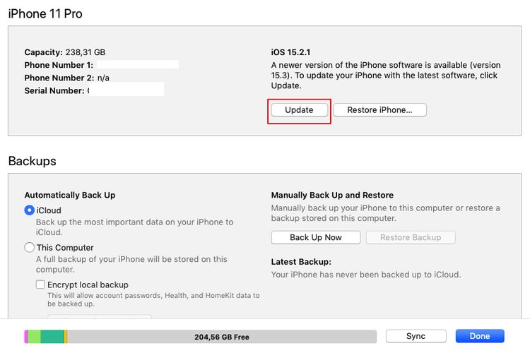 cara update iOS 15.3 via iTunes