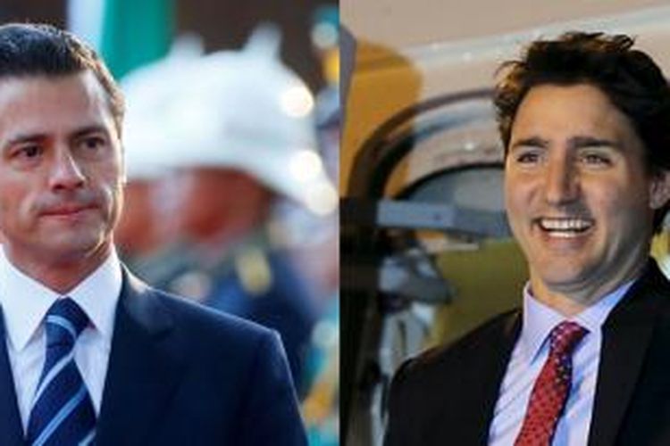 Perdana Menteri Kanada Justin Trudeau (kanan) and Presiden Mexico Enrique Pena Nieto.