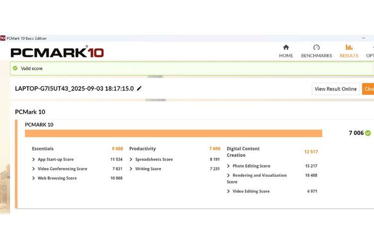 Hasil benchmark PC Mark 10. 