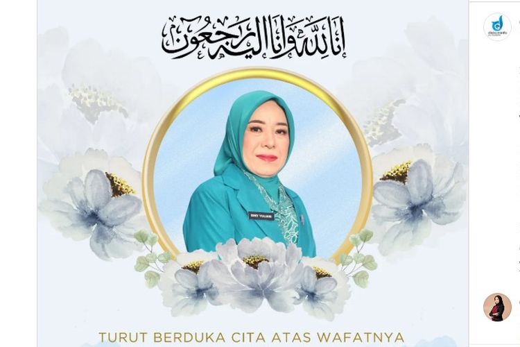 Diny Yuliani, istri Bupati Purwakarta Om Zein, meninggal dunia, Selasa (28/10/2025). Semasa hidup, ia dikenal teladan dalam keluarga dan masyarakat sosial.