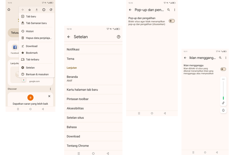 Ilustrasi cara blokir iklan di HP Infinix lewat Google Chrome