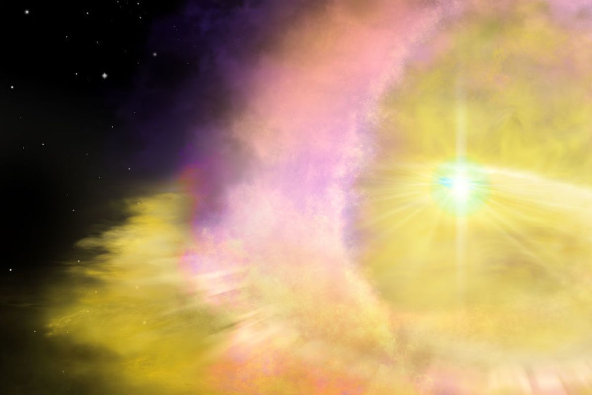 Ilustrasi ledakan cahaya supernova paling terang di alam semesta yang dinamai SN2016aps.