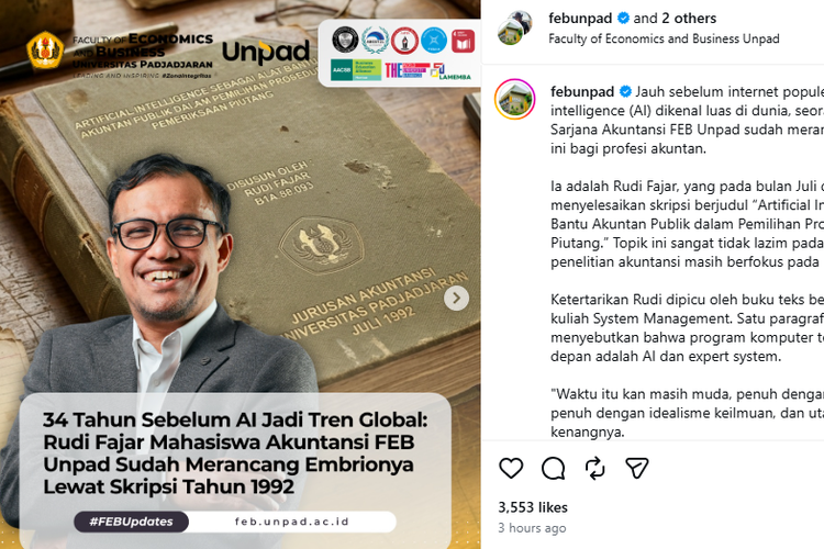 Skripsi Rudi Fajar di Unpad Tahun 1992 Sudah Bahas AI untuk Bantu Pekerjaan Akuntan