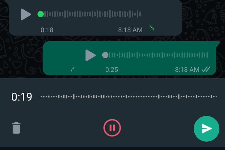 Hasil tangkapan layar fitur voice note Whatsapp (KOMPAS.com/Caroline Saskia Tanoto)