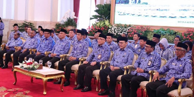 Presiden Joko Widodo menghadirii Rakernas Korpri di Istana Negara, Jakarta, Selasa (26/2/2019).