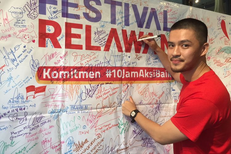 Morgan Oey ditemui usai jumpa pers Festival Relawan 2018 di kawasan Mampang, Jakarta Selatan, Kamis (22/11/2018).