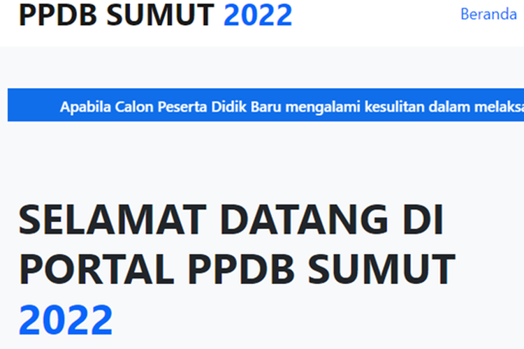 Tangkapan layar laman PPDB Sumut 2022.