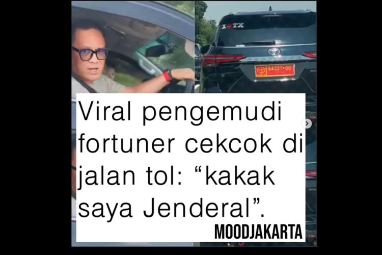 Tangkapan layar foto pengendara SUV mengaku adik jenderal TNI menabrak mobil warga.