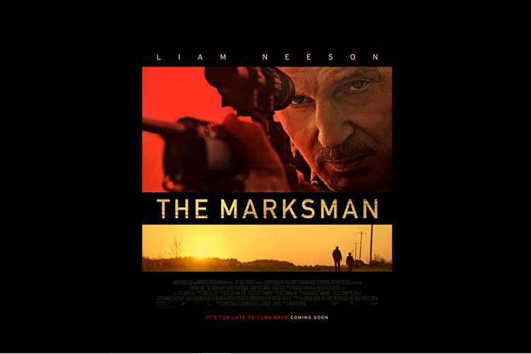 Liam Neeson dalam film thriller aksi The Marksman (2021).