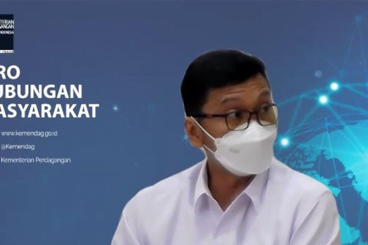 Direktur Jenderal Perundingan Perdagangan Internasional Kemendag Djatmiko Bros Witjaksono saat jumpa pers virtual sengketa DS 484, Senin (31/2021). (Tangkapan layar) 