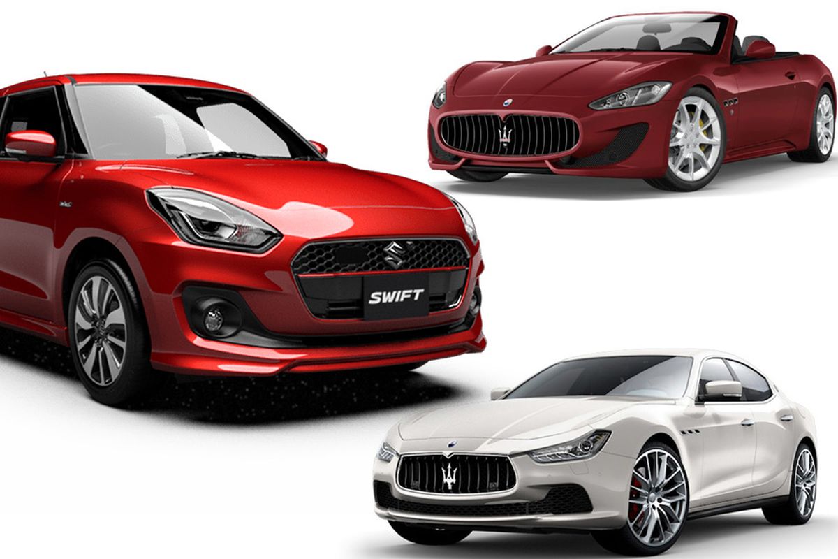 Suzuki Swift terbaru (kiri) dianggap mirip dengan Maserati dari desain gril dan bemper.