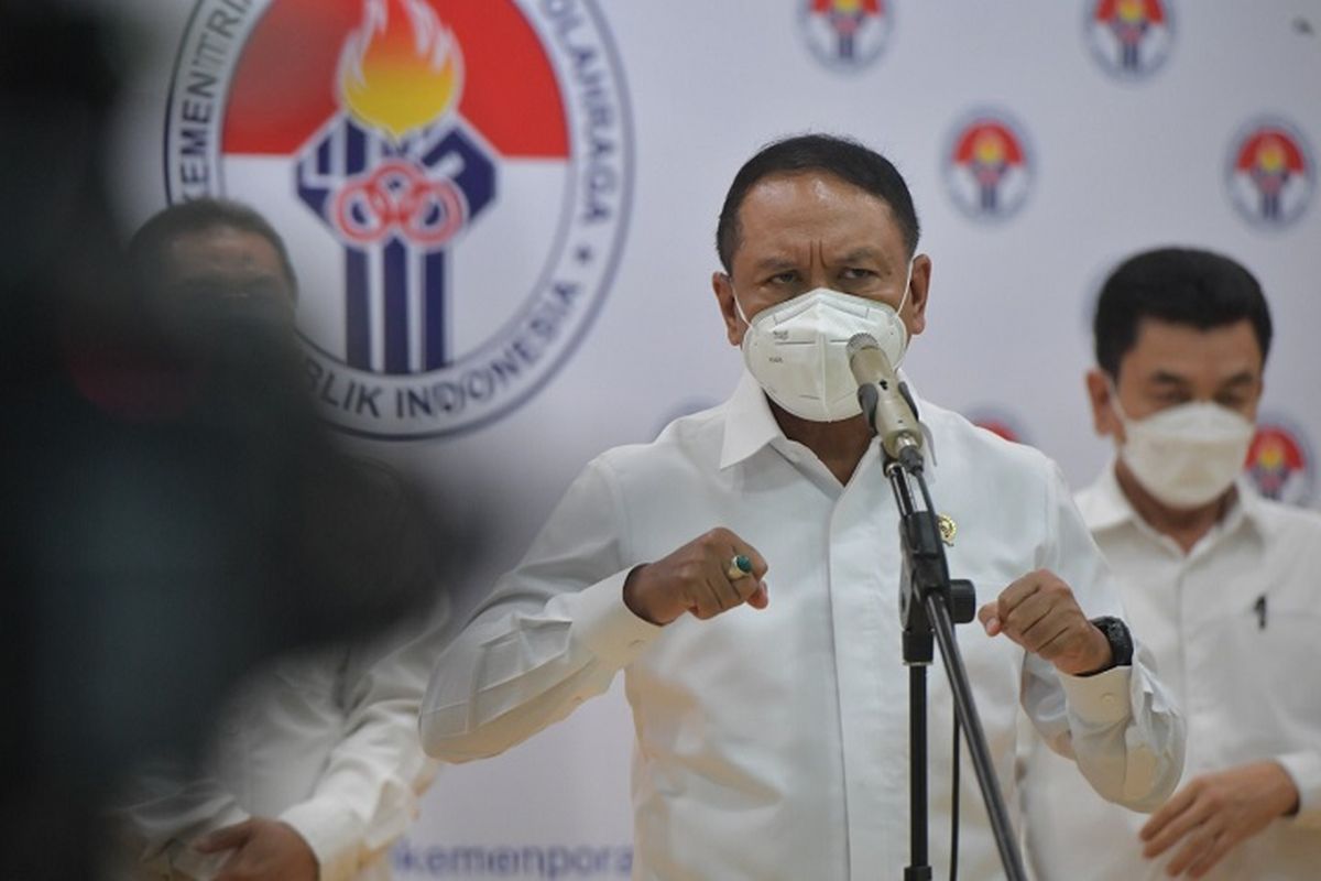 Menpora Zainudin Amali memberikan kabar terkini soal pembebasan sanksi WADA terhadap LADI dalam konferensi pers, Senin (17/1/2022) siang WIB.