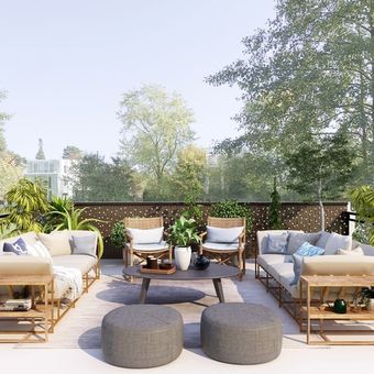 Ilustrasi ruang keluarga outdoor/teras rumah