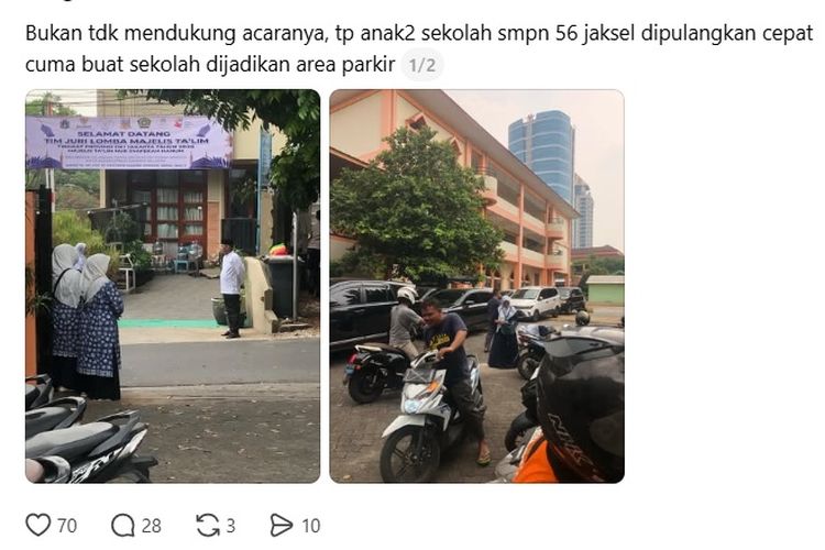 Siswa SMPN di Jaksel Dipulangkan Cepat, Halaman Sekolah Diduga Jadi Lahan Parkir
