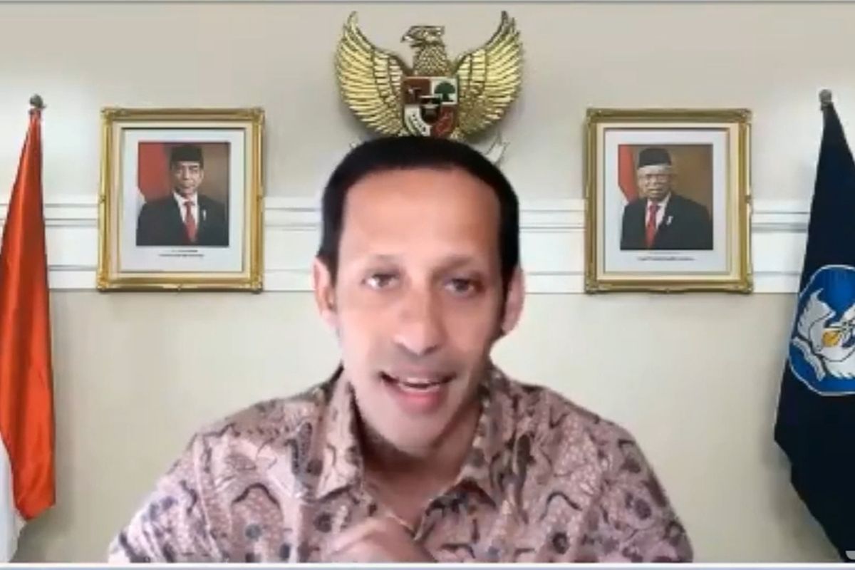 Menteri Pendidikan, Kebudayaan, Riset, dan Teknologi (Mendikbud Ristek) Nadiem Makarim di acara peluncuran program Kampus Merdeka Angkatan Ke-3 secara virtual, Rabu (23/2/2022). Tangkapan Layar Youtube Ditjen Diktiristek 