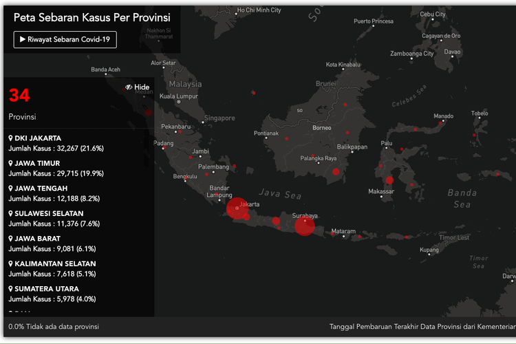 Tangkapan layar portal https://covid19.go.id/peta-sebaran tentang kasus vorus corona di Indonesia