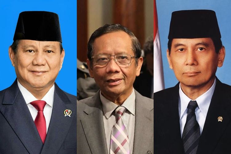 Prabowo Subianto (kiri), Mahfud MD (tengah), dan Juwono Sudarsono (kanan) adalah para tokoh yang pernah menjabat Menteri Pertahanan Indonesia.