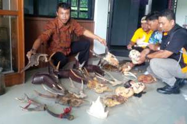 Petugas BKSDA Kalimantan Barat menunjukkan barang bukti yang disita dari sebuah toko aksesoris di Singkawang, Kalbar (22/4/2016)