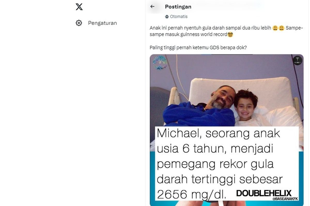 Tangkapan layar soal Michael, anak laki-laki yang miliki kadar gula darah tinggi.
