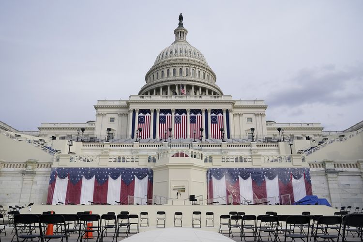 Persiapan jelang pelantikan Joe Biden pada Sabtu (16/1/2021). Seremoni diadakan di Gedung Capitol Hill tanggal 20 Desemner.