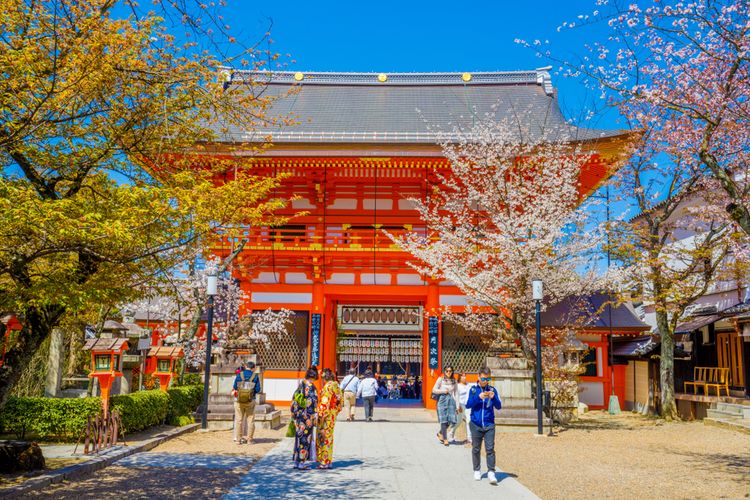 Ilustrasi Yasaka Jinja di Kyoto, Jepang.