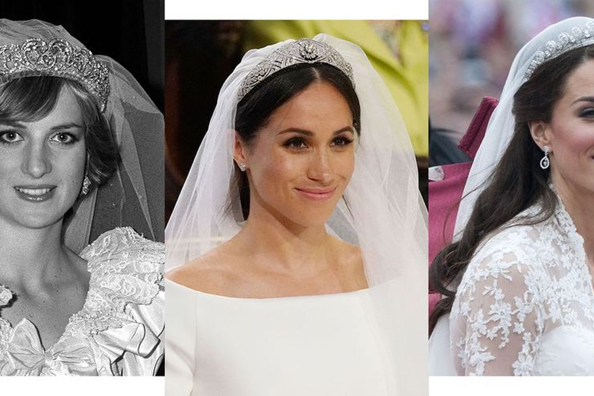 Gaun pengantin Putri Diana, Meghan Markle, dan Kate Middleton.