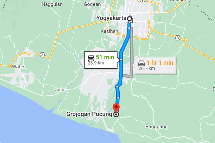 Rute Grojogan Pucung, Bantul, Yogyakarta 