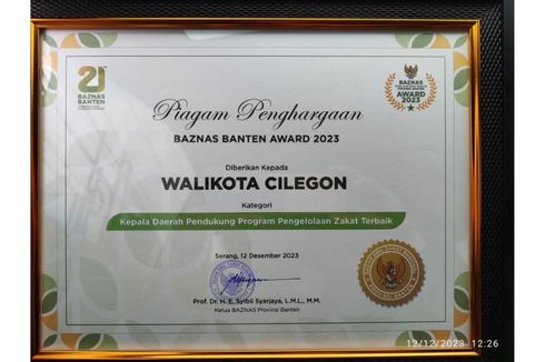 Dukung Program Zakat Terbaik, Wali Kota Cilegon Helldy Agustian Terima Penghargaan dari Baznas