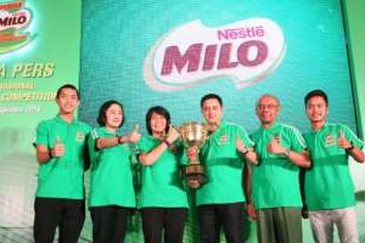 Konferensi Pers SIRNAS-MILO School Competition, Kamis (25/8/2016) dihadiri d kiri ke kanan: Jonatan Christie, Debora Tjandrakusuma, Prawita Soemadijo, Ricky Soebagdja, Gatot S. Dewa Broto, Anthony Sinisuka Ginting.