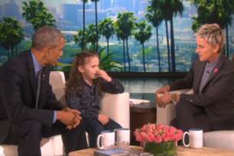 Bocah perempuan Macey Hensley bersama Presiden AS Barack Obama dalam talkshow  