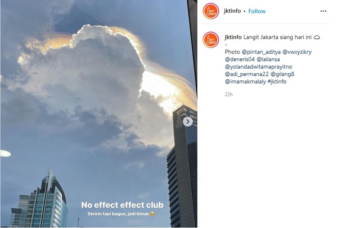 Viral foto-foto dan video menunjukkan keadaan langit Jakarta yang tak biasa. Kondisi awan di langit ibu kota tampak bercahaya.