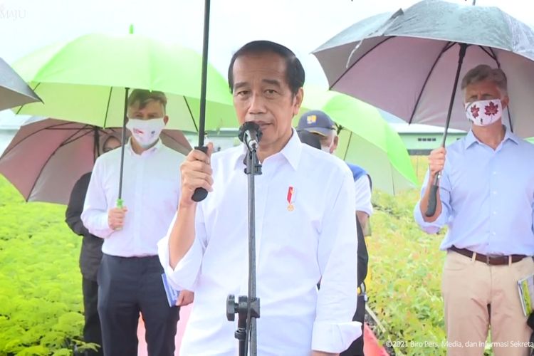 Foto tangkapan layar YouTube Sekretariat Presiden: Presiden Joko Widodo meninjau Persemaian Modern Rumpin di Kecamatan Rumpin, Kabupaten Bogor, Jawa Barat, Jumat (19/11/2021). 