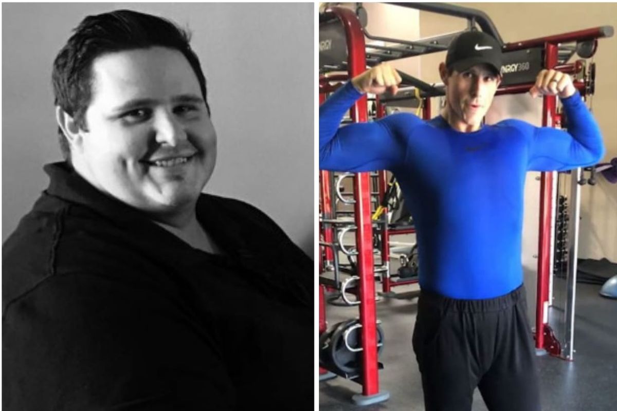 Dustin Hall sebelum dan sesudah penurunan berat badan. 
