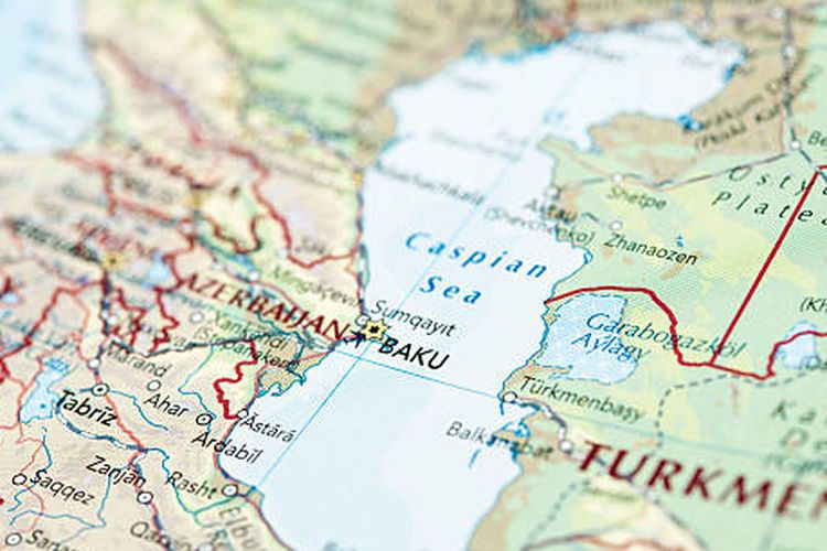 ilustrasi peta Laut Kaspia, danau terbesar di dunia.