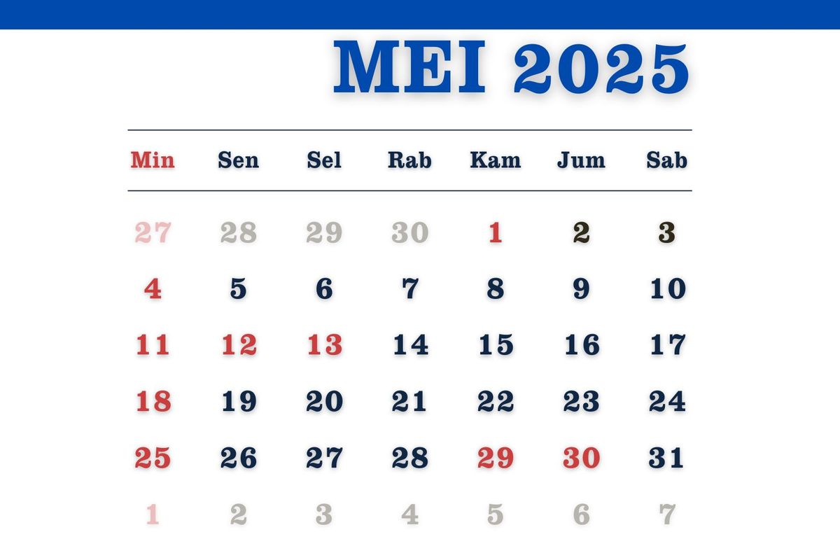 Jelang long weekend 12 Mei 2025, cek lagi di kalender tanggal merah Mei 2025 termasuk daftar libur nasional dan cuti bersama bulan ini.