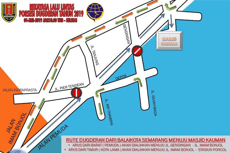 Sejumlah ruas jalan di Kota Semarang ditutup saat prosesi Dugderan berlangsung pada Sabtu (4/5/2019).