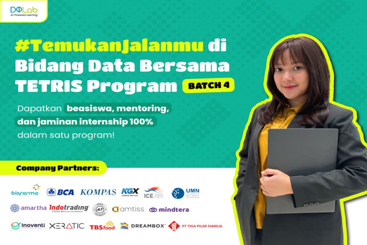 Poster program beasiswa dan internship Tetris Batch 4 yang diselenggarakan oleh DQLab 