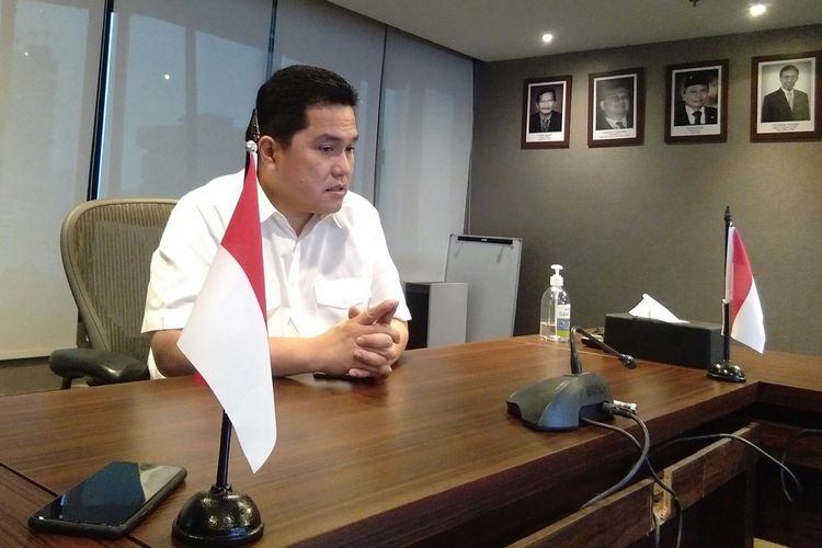 Menteri BUMN Erick Thohir ketika menjelaskan konsep PT Sarinah (Persero) dalam wawancara terbatasnya di Kementerian BUMN, Jakarta, Jumat (8/5/2020).