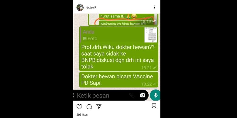 Tangkapan layar unggahan Instagram yang membahas soal latar belakang Wiku Adisasmito