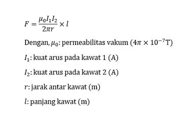 Rumus Gaya Lorentz pada dua kawat sejajar yang dialiri arus listrik