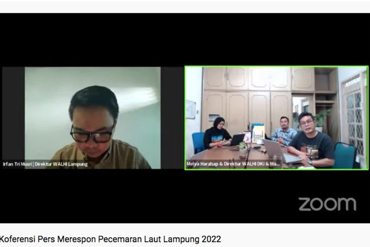 Tangkapan layar konferensi pers pencemaran limbah hitam di Pesisir Lampung.